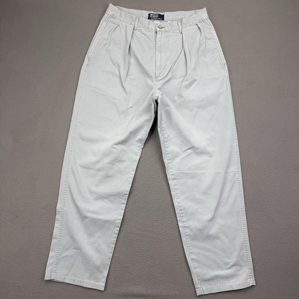 Vintage Polo Ralph Lauren Andrew Chino Pants Mens 32x29 Light Blue Gray Pleated